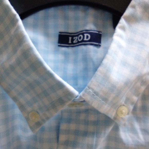 Izod Light Blue Checkered Casual Button Down Shirt - Picture 8 of 12